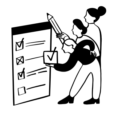 3 people review a checklist