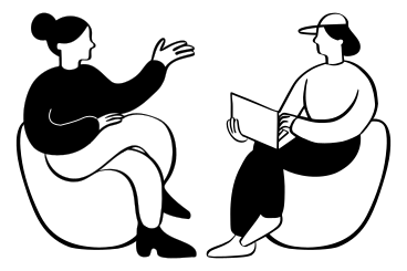 Two people talking while seated - consultancy